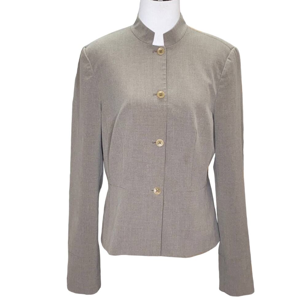 Caslon Taupe Button Blazer Mandarin Collar 8